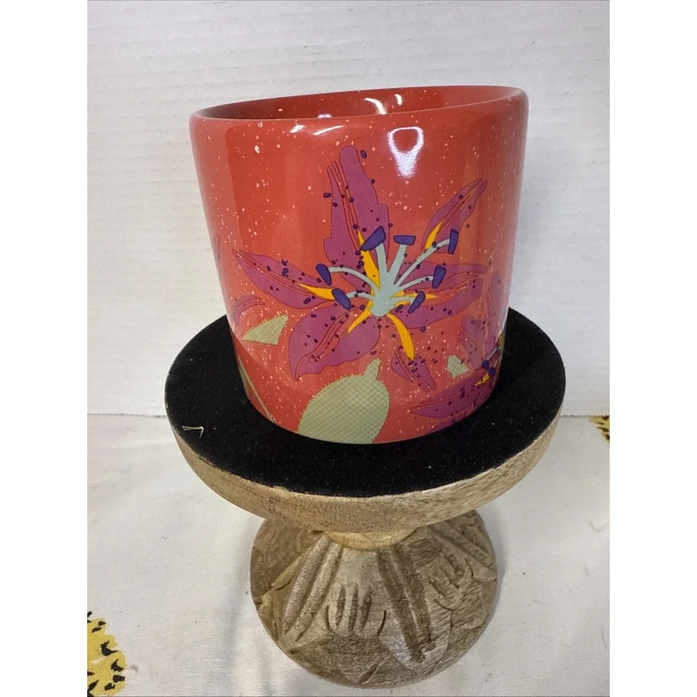 Starbucks Coffee Mug 2022 Salmon Pink/Red Stargazer Lily Speckled 12oz Cup
